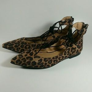 Express Women Flat Shoes Point Toe Leopard Print
